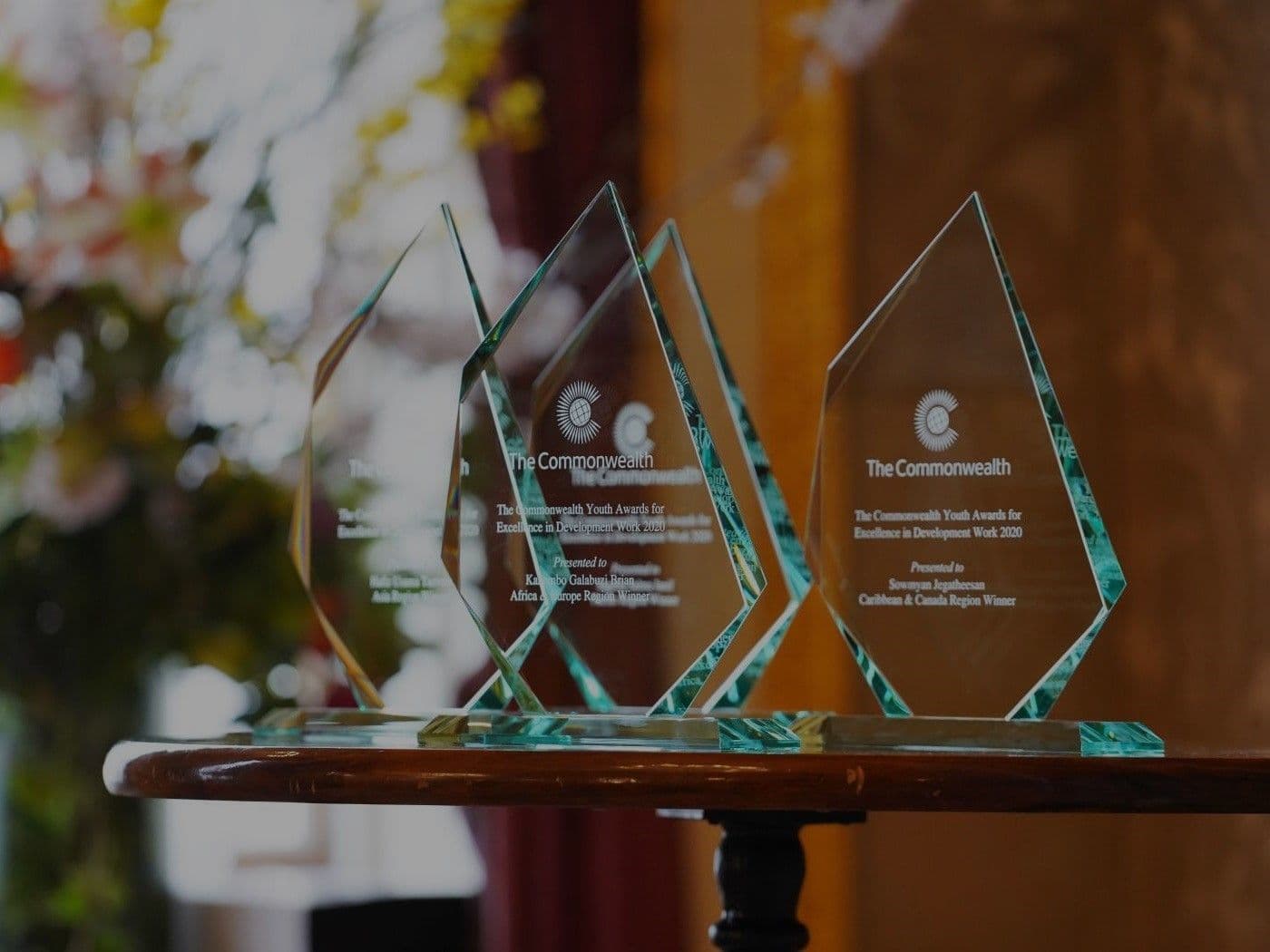 Award trophies on a table